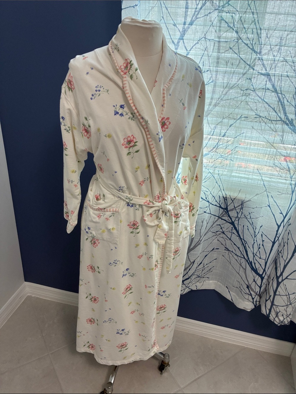 Carole Hochman Floral Cream Cotton Robe with Belt